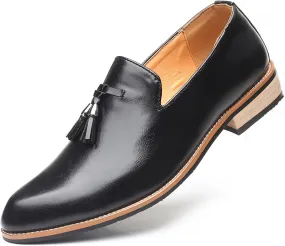 Men's Leather Slip-On Tassel Dress Loafers Classic Vintage Penny Formal Shoes for Business Party Wedding Prom