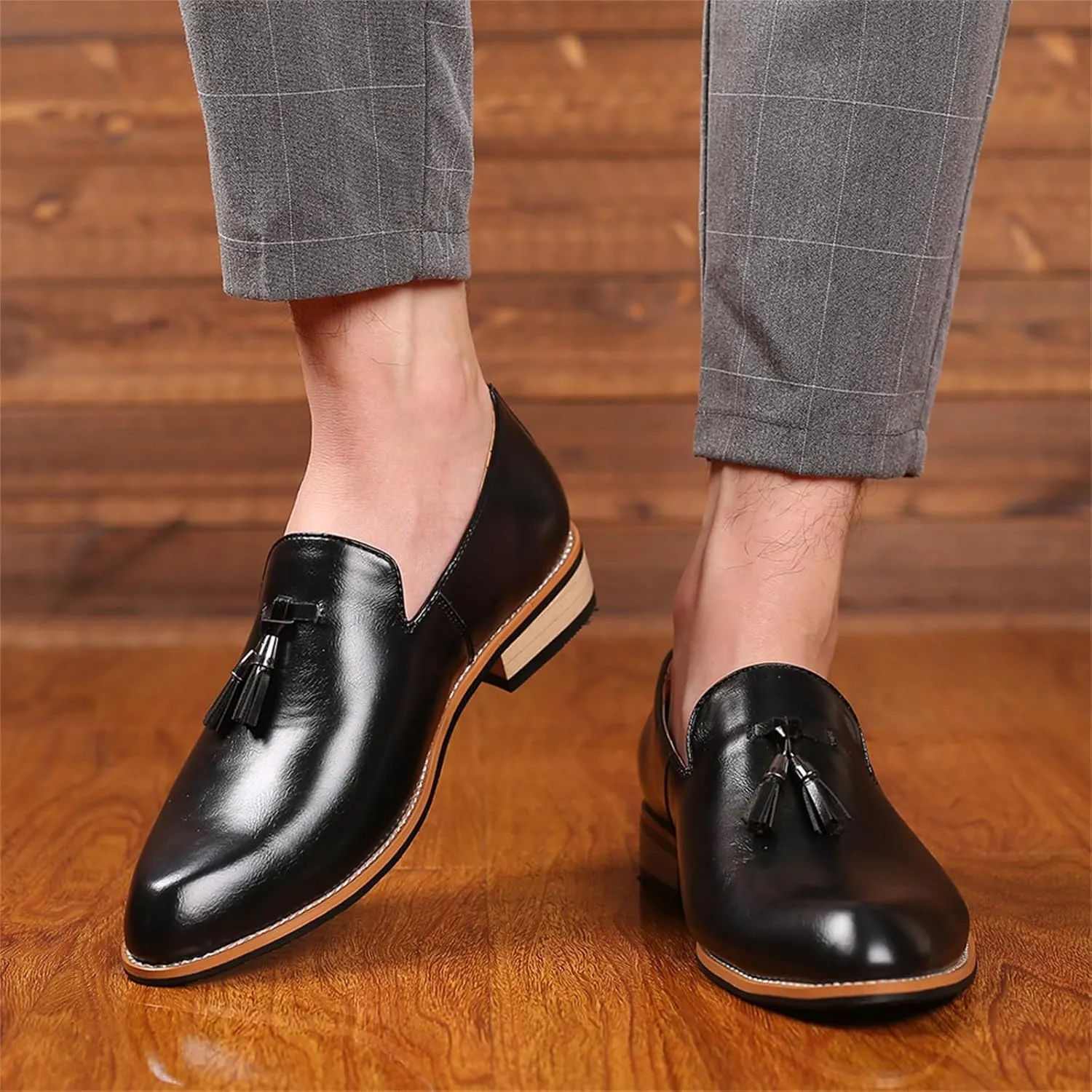Men's Leather Slip-On Tassel Dress Loafers Classic Vintage Penny Formal Shoes for Business Party Wedding Prom