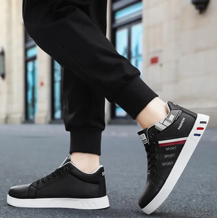 Men's Solid Color High Top Skateboarding Sneakers, Durable Non-Slip Lace-Up Shoes for Outdoor Activities