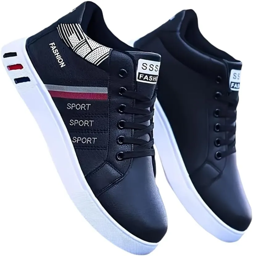 Men's Solid Color High Top Skateboarding Sneakers, Durable Non-Slip Lace-Up Shoes for Outdoor Activities