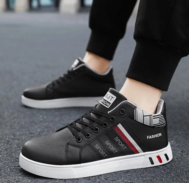 Men's Solid Color High Top Skateboarding Sneakers, Durable Non-Slip Lace-Up Shoes for Outdoor Activities