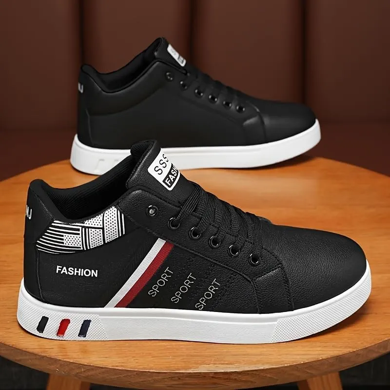 Men's Solid Color High Top Skateboarding Sneakers, Durable Non-Slip Lace-Up Shoes for Outdoor Activities