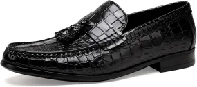 Men's Tassel Loafer Classic Leather Crocodile Pattern Dress Shoes with Tassel