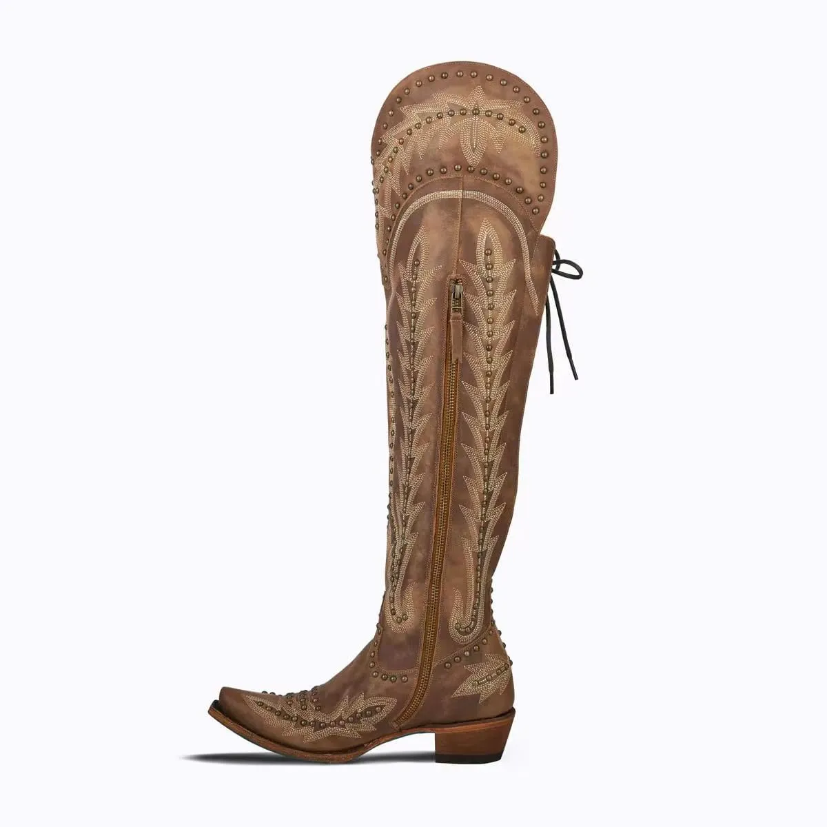 MissHeel Studded Over the Knee Cowboy Boots for Women Adjustable Thigh High Cowgirl Boots
