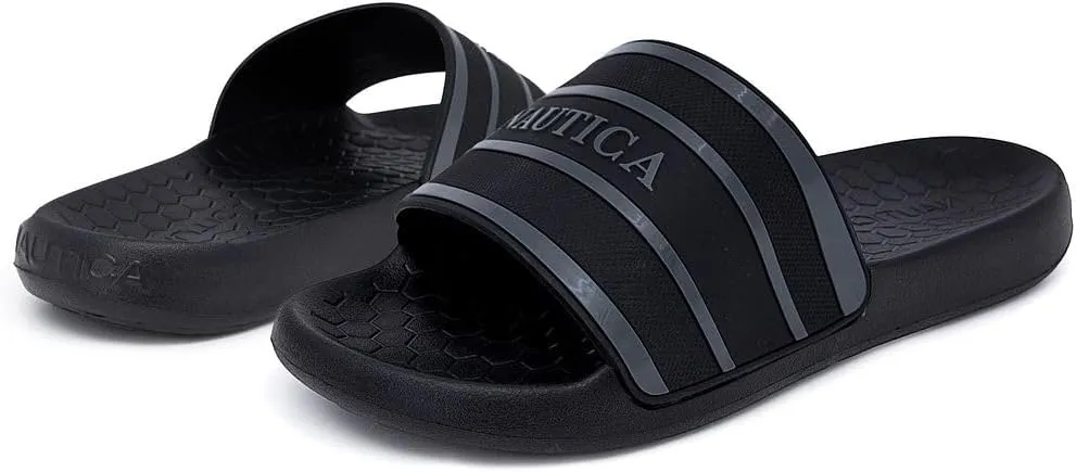 Nautica Men's Slide Sandals  Comfortable Slip-On Pool & Beach Shoes with Cushioned Footbed for Casual Wear