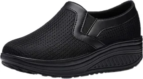 oiangi Women Wedge Shoes Breathable Mesh Sneakers Slip On Comfort Walking Shoes Fashion Casual Solid Color Round Toe Non-Slip Platform Sports Shoes