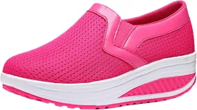 oiangi Women Wedge Shoes Breathable Mesh Sneakers Slip On Comfort Walking Shoes Fashion Casual Solid Color Round Toe Non-Slip Platform Sports Shoes