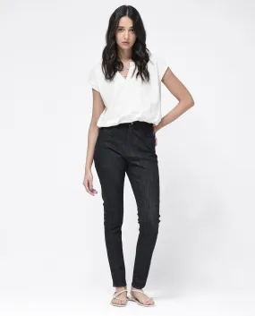 Rareism Women Zaisho Black Cotton Elastane Fabric Solid Regular Length Jeans