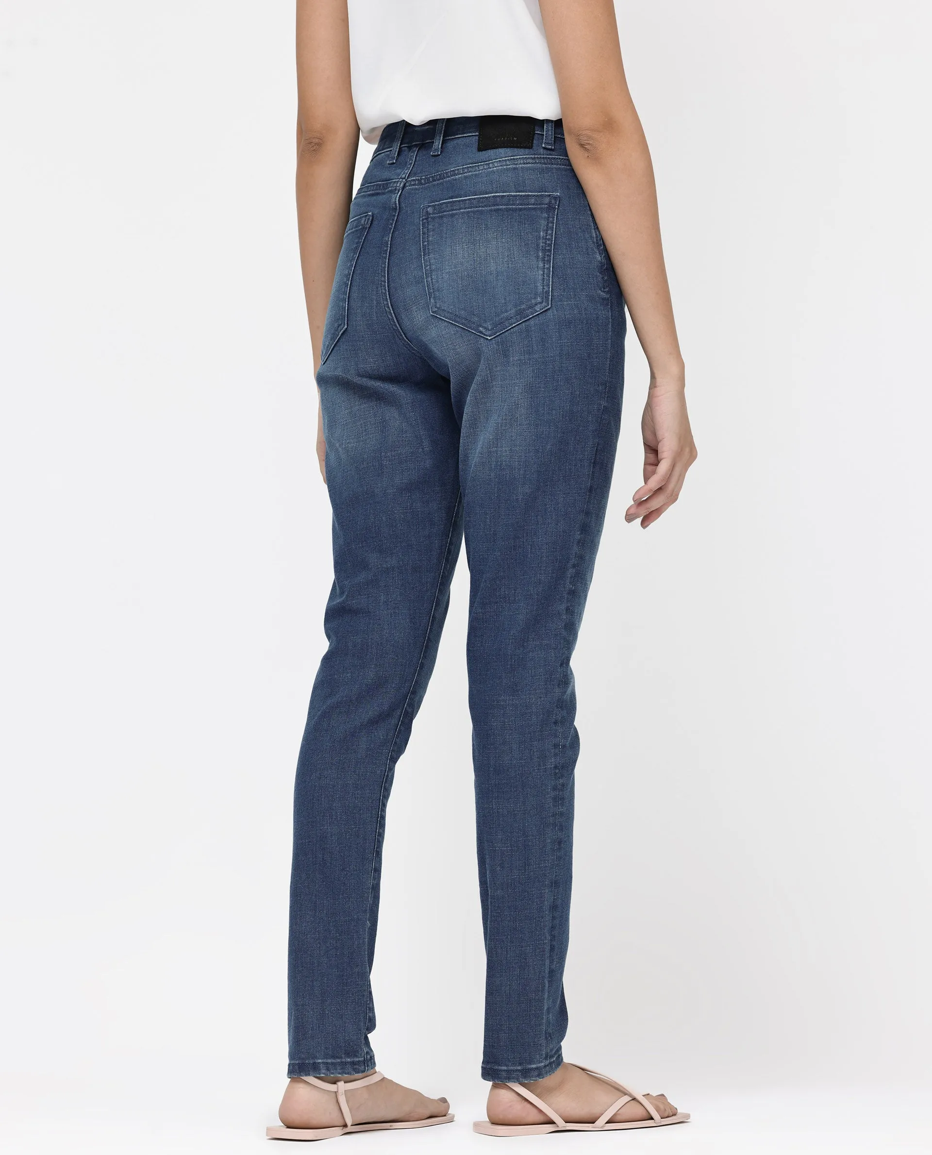 Rareism Women Zaisho Blue Cotton Elastane Fabric Solid Regular Length Jeans