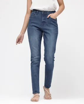 Rareism Women Zaisho Blue Cotton Elastane Fabric Solid Regular Length Jeans