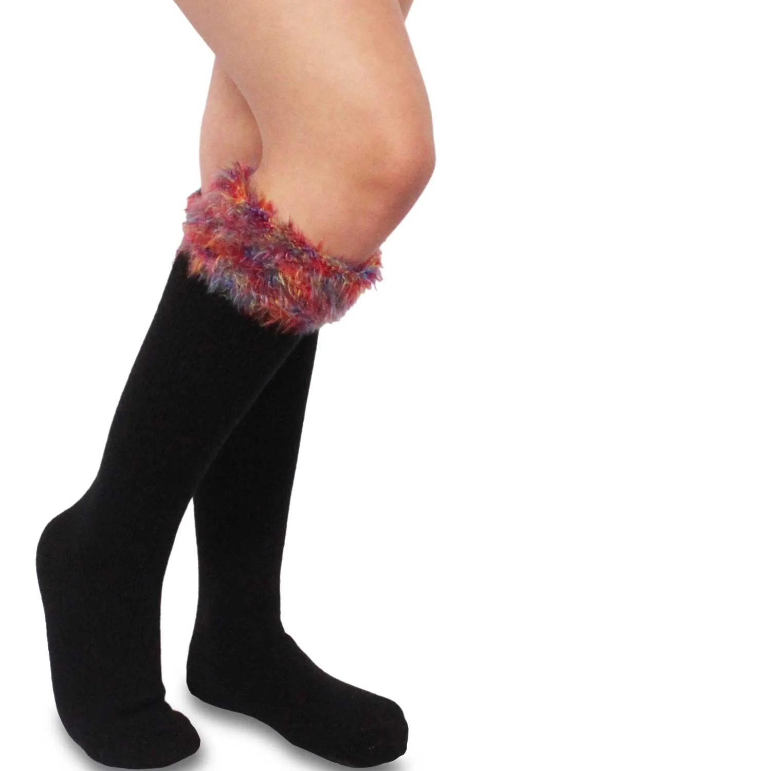 TeeHee Socks Women's Casual Acrylic Knee High Faux Fur Cuff 2-Pack (10377)