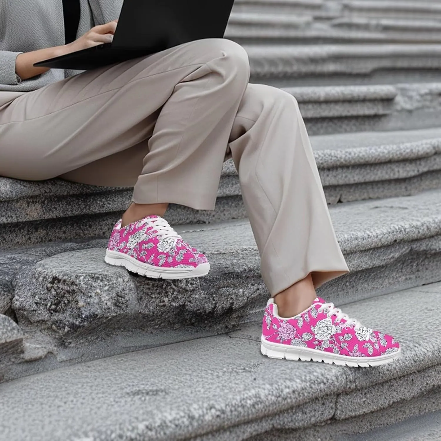 Walking Shoes Lightweight Cushioned Athletic Sneakers Women Casual Anti-Slip Camping Shoes for Travel US 5-12 White Sole