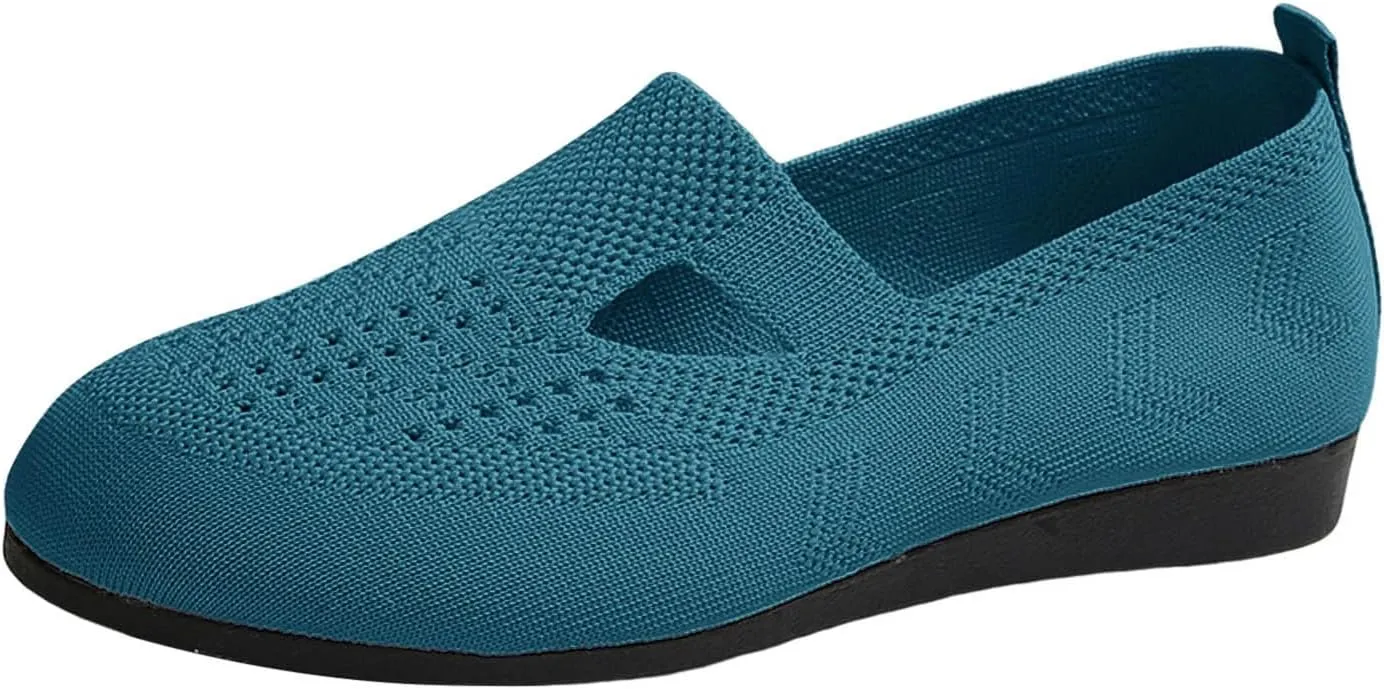 Women's Ballet Flats Soft Knit Lightweight Round Toe Slip On Comfort Ballerina Flat Shoes for Walking