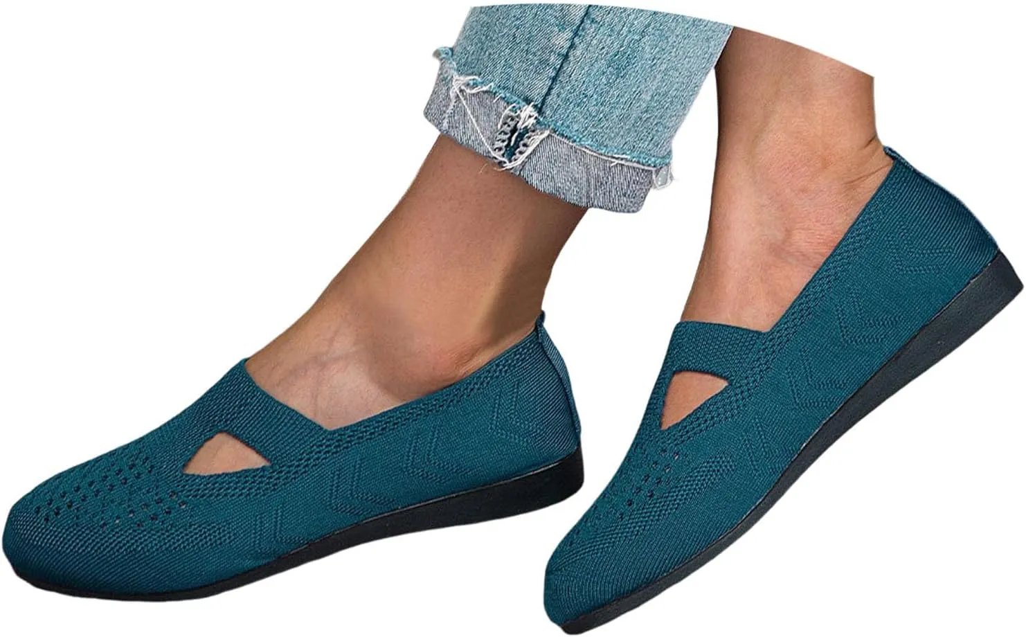 Women's Ballet Flats Soft Knit Lightweight Round Toe Slip On Comfort Ballerina Flat Shoes for Walking
