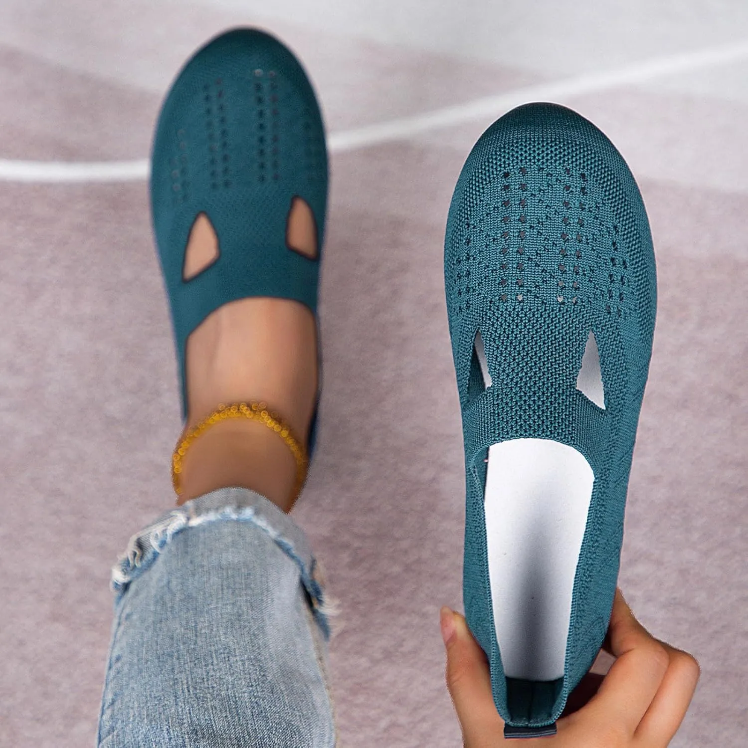 Women's Ballet Flats Soft Knit Lightweight Round Toe Slip On Comfort Ballerina Flat Shoes for Walking