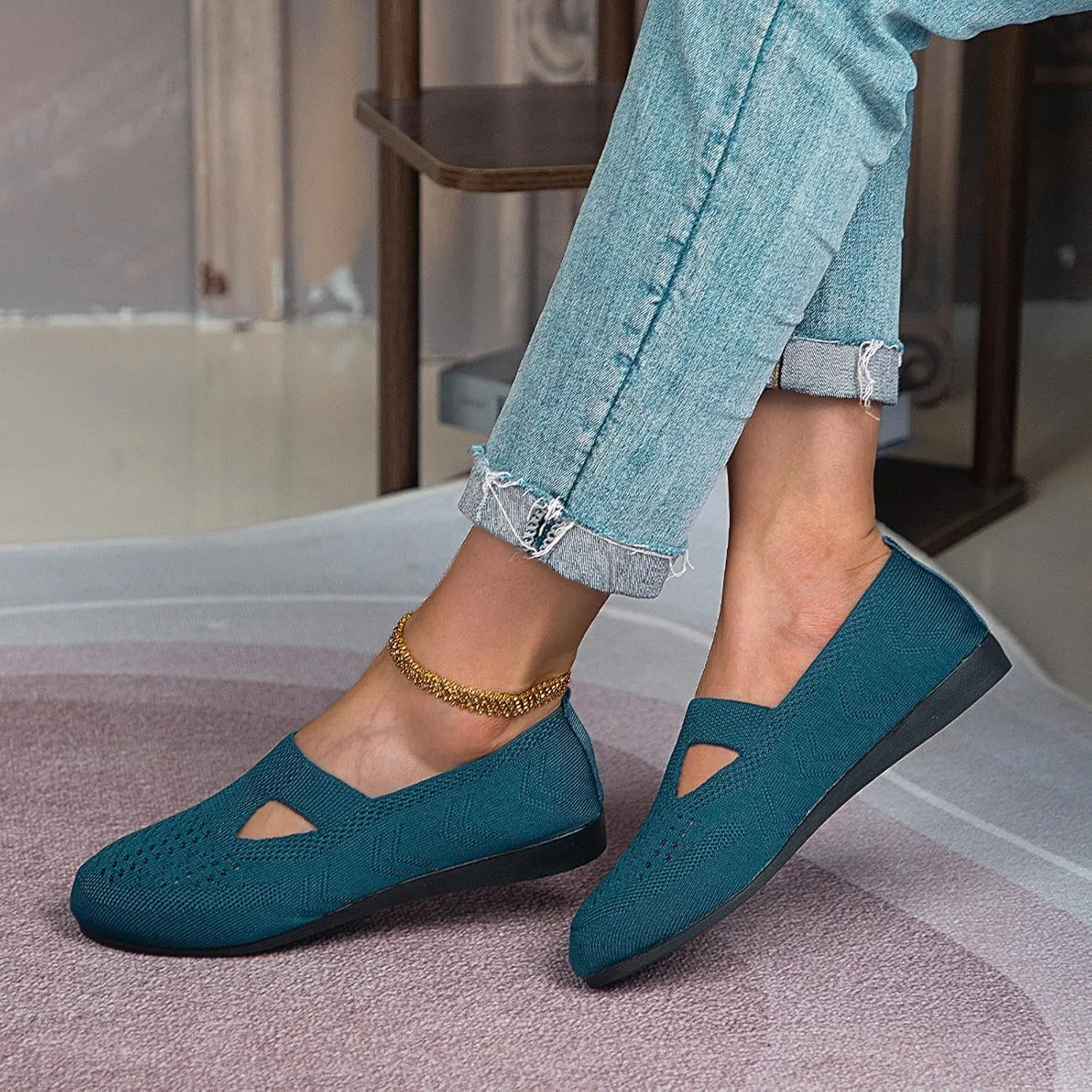 Women's Ballet Flats Soft Knit Lightweight Round Toe Slip On Comfort Ballerina Flat Shoes for Walking
