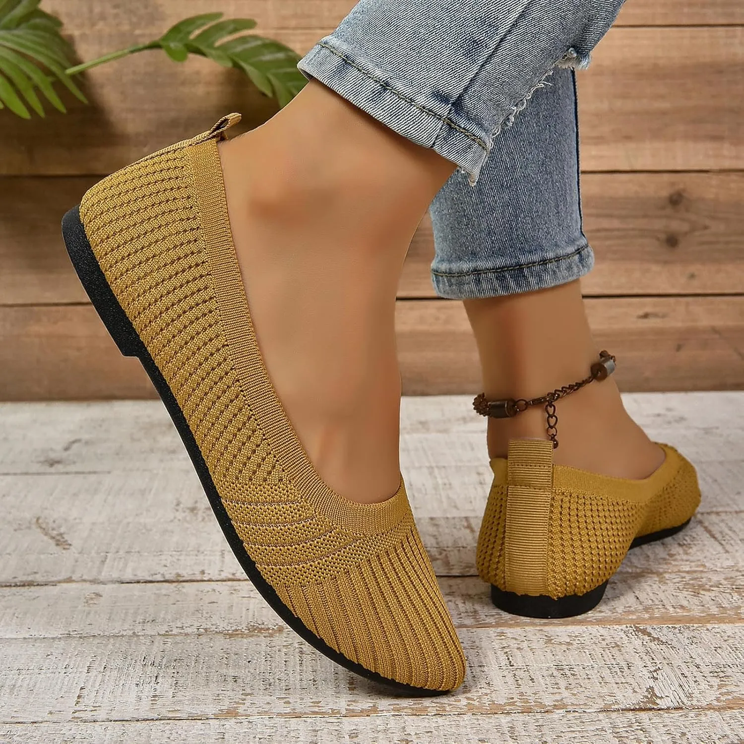 Womens Flats Summer Knit Walking Shoes Breathable Soft Mesh Loafers Athletic Ballet Flats Classic Dress Slip On Shoe
