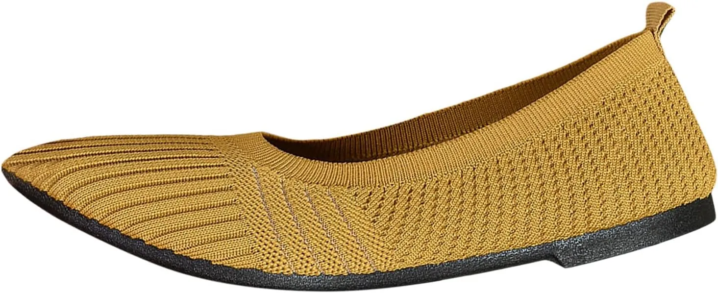 Womens Flats Summer Knit Walking Shoes Breathable Soft Mesh Loafers Athletic Ballet Flats Classic Dress Slip On Shoe