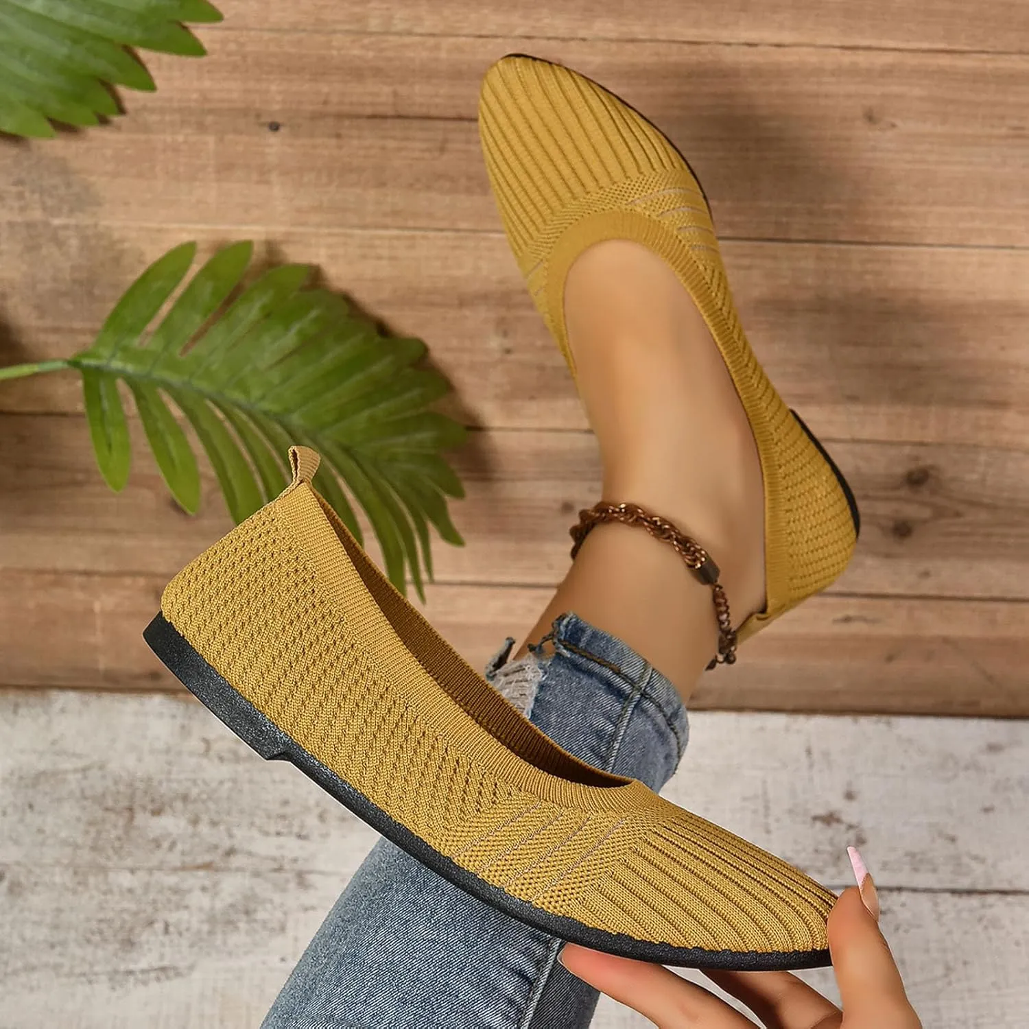 Womens Flats Summer Knit Walking Shoes Breathable Soft Mesh Loafers Athletic Ballet Flats Classic Dress Slip On Shoe