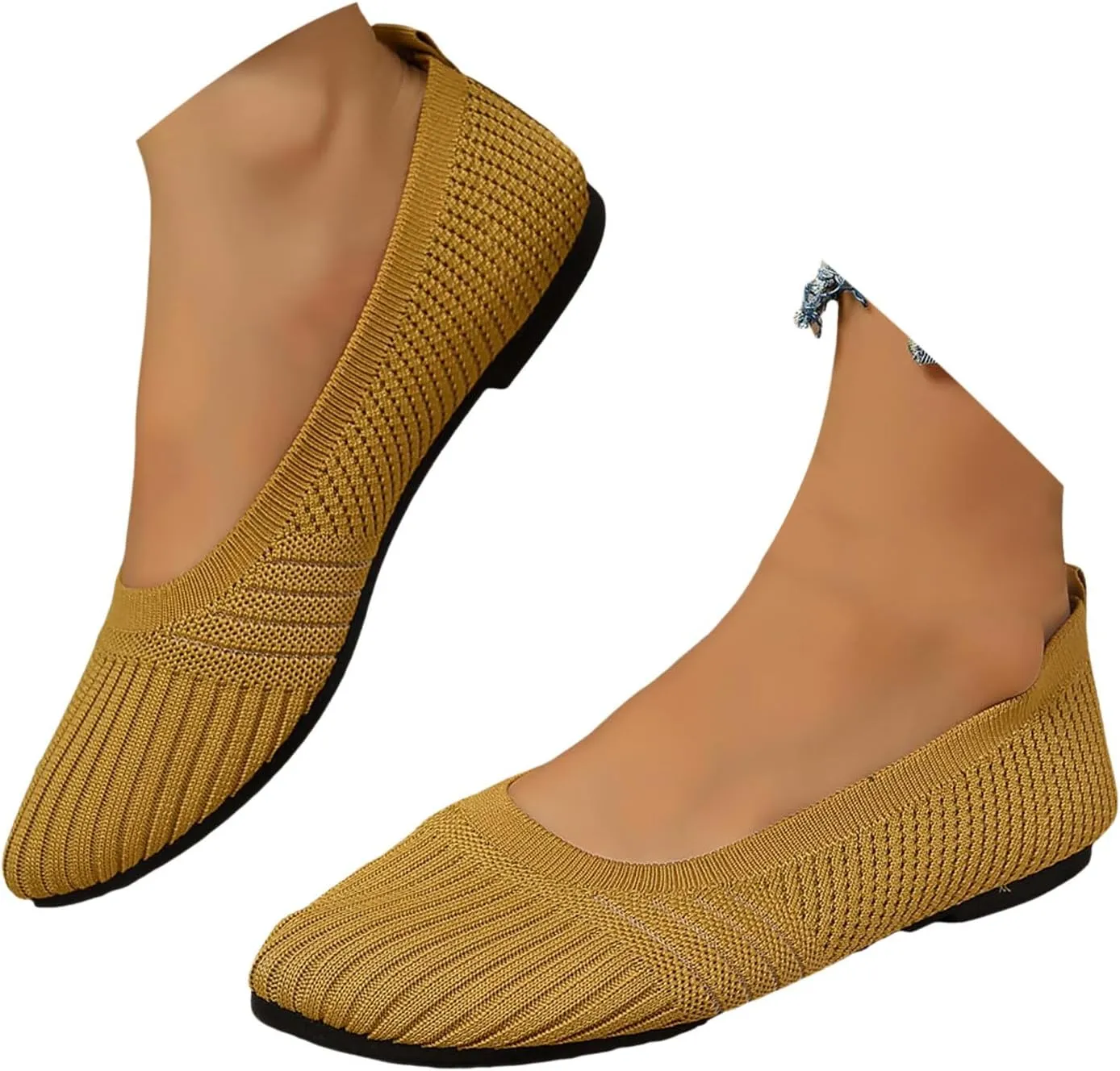 Womens Flats Summer Knit Walking Shoes Breathable Soft Mesh Loafers Athletic Ballet Flats Classic Dress Slip On Shoe