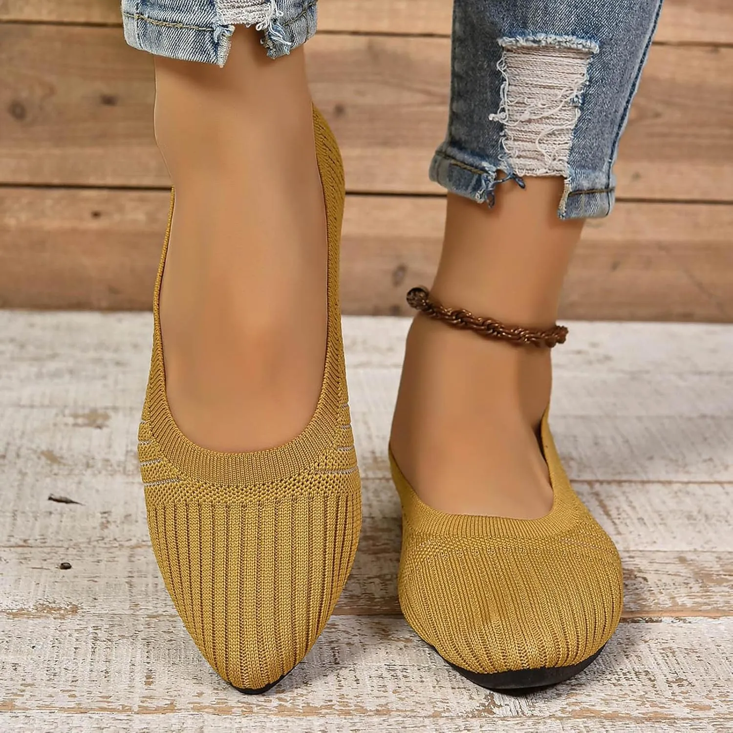 Womens Flats Summer Knit Walking Shoes Breathable Soft Mesh Loafers Athletic Ballet Flats Classic Dress Slip On Shoe