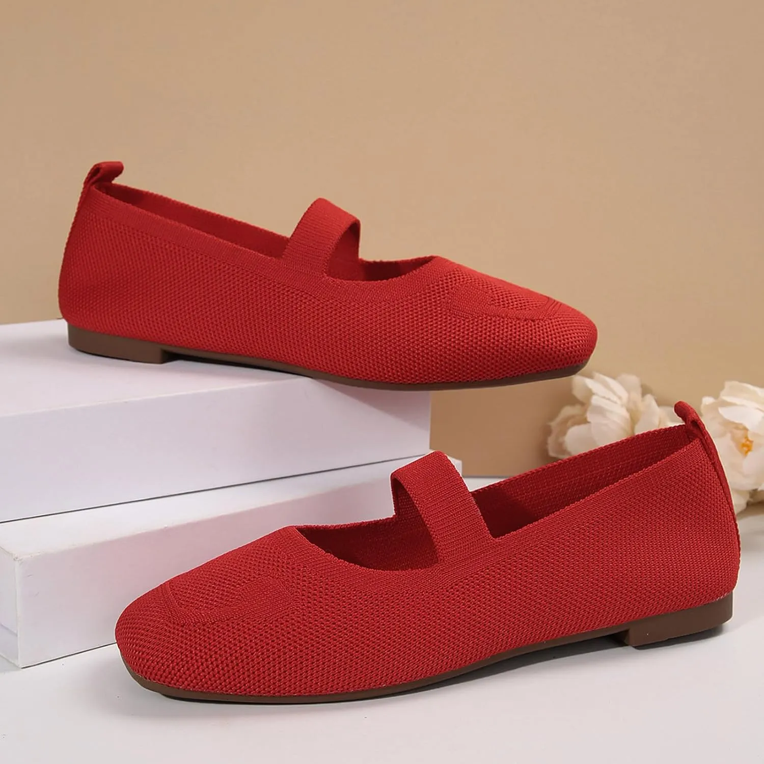Women's Non-Slip Orthopedic Flats Shoes with Round Toe, Knit Mesh Breathable Arch Support Casual Shoes for Walking