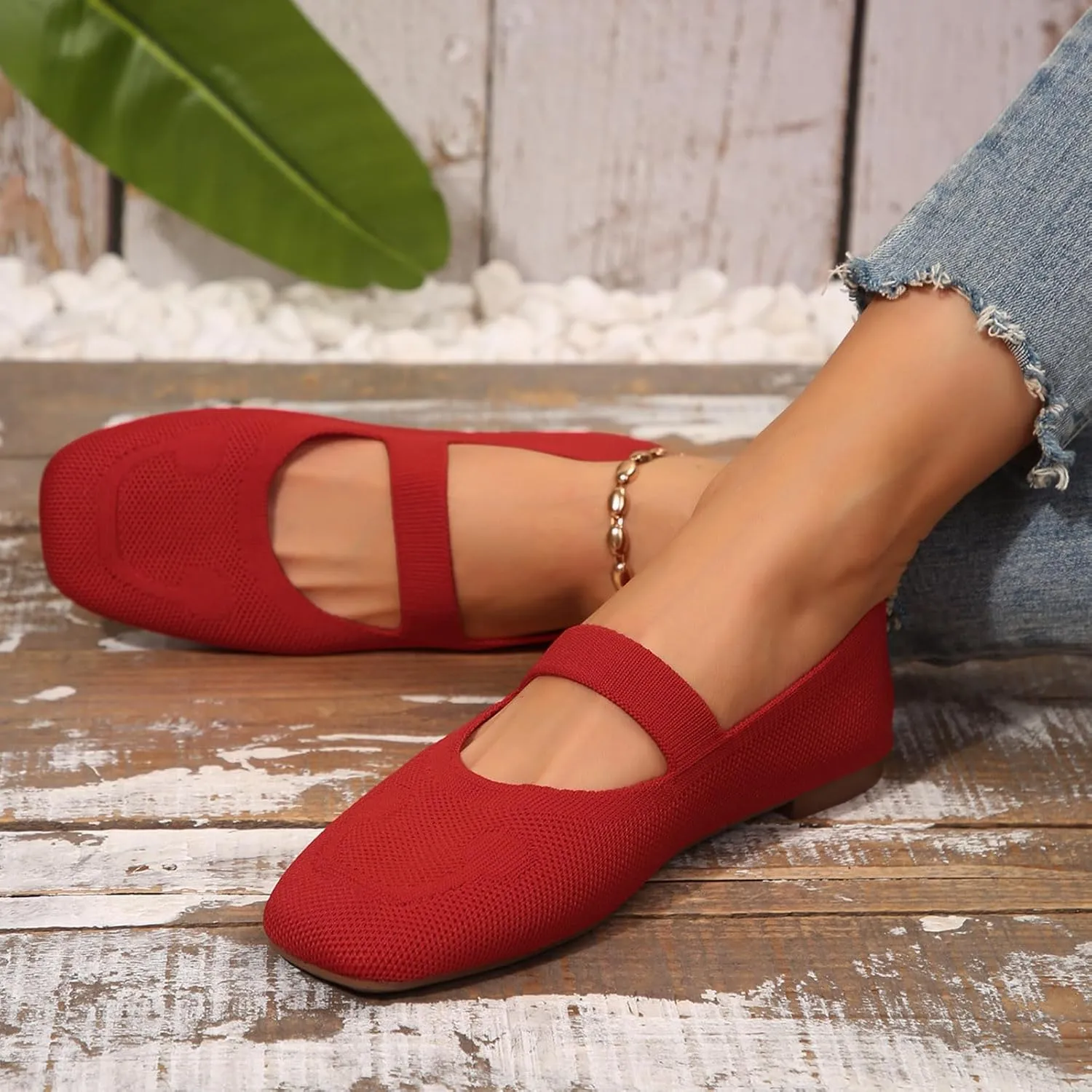 Women's Non-Slip Orthopedic Flats Shoes with Round Toe, Knit Mesh Breathable Arch Support Casual Shoes for Walking
