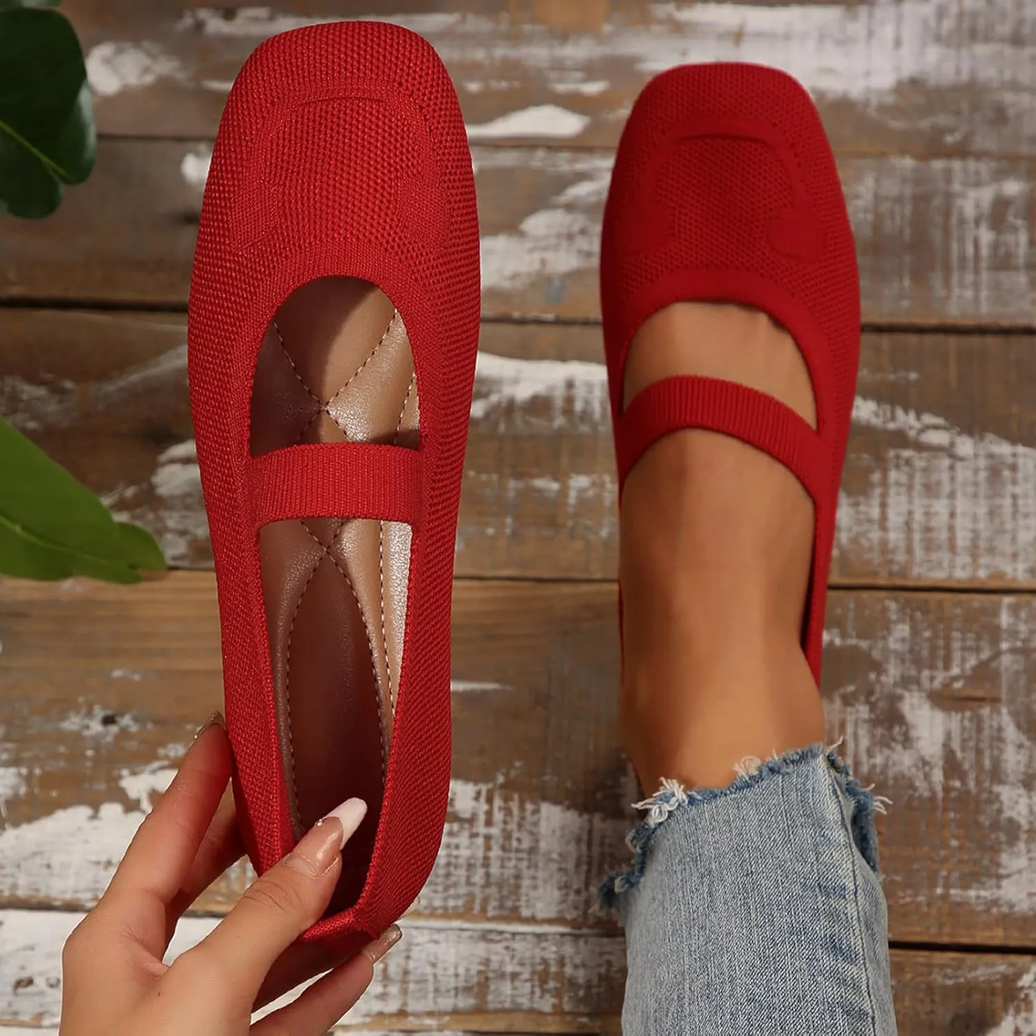 Women's Non-Slip Orthopedic Flats Shoes with Round Toe, Knit Mesh Breathable Arch Support Casual Shoes for Walking