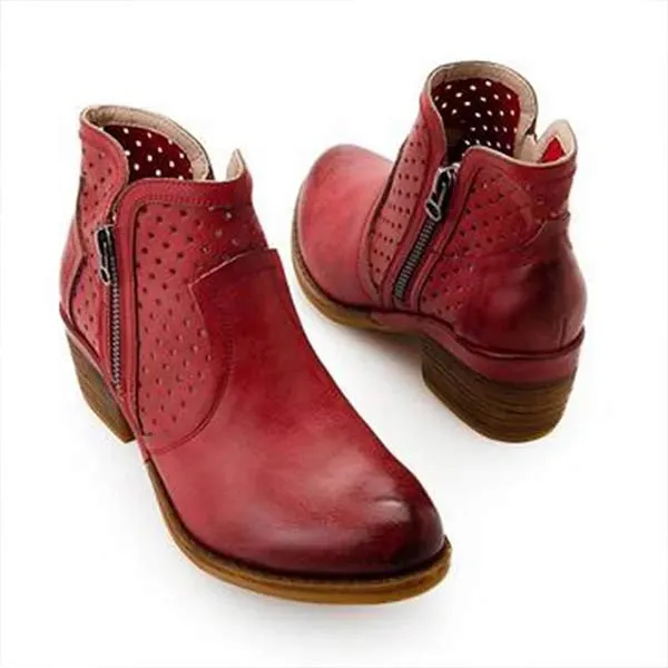 Women's Retro Chunky Mid-Heel Hollow Martin Boots 02618248C