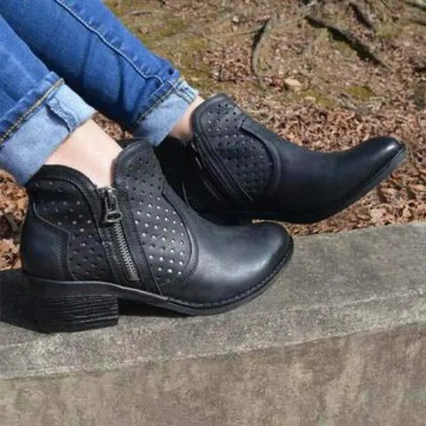 Women's Retro Chunky Mid-Heel Hollow Martin Boots 02618248C