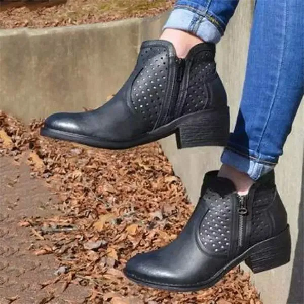 Women's Retro Chunky Mid-Heel Hollow Martin Boots 02618248C