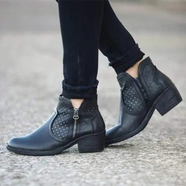 Women's Retro Chunky Mid-Heel Hollow Martin Boots 02618248C