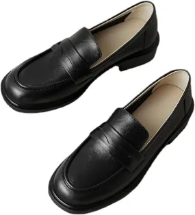Women's Slip-On Vintage Soft Leather Loafers - Low Heel Single Shoes for Business Casual Wear