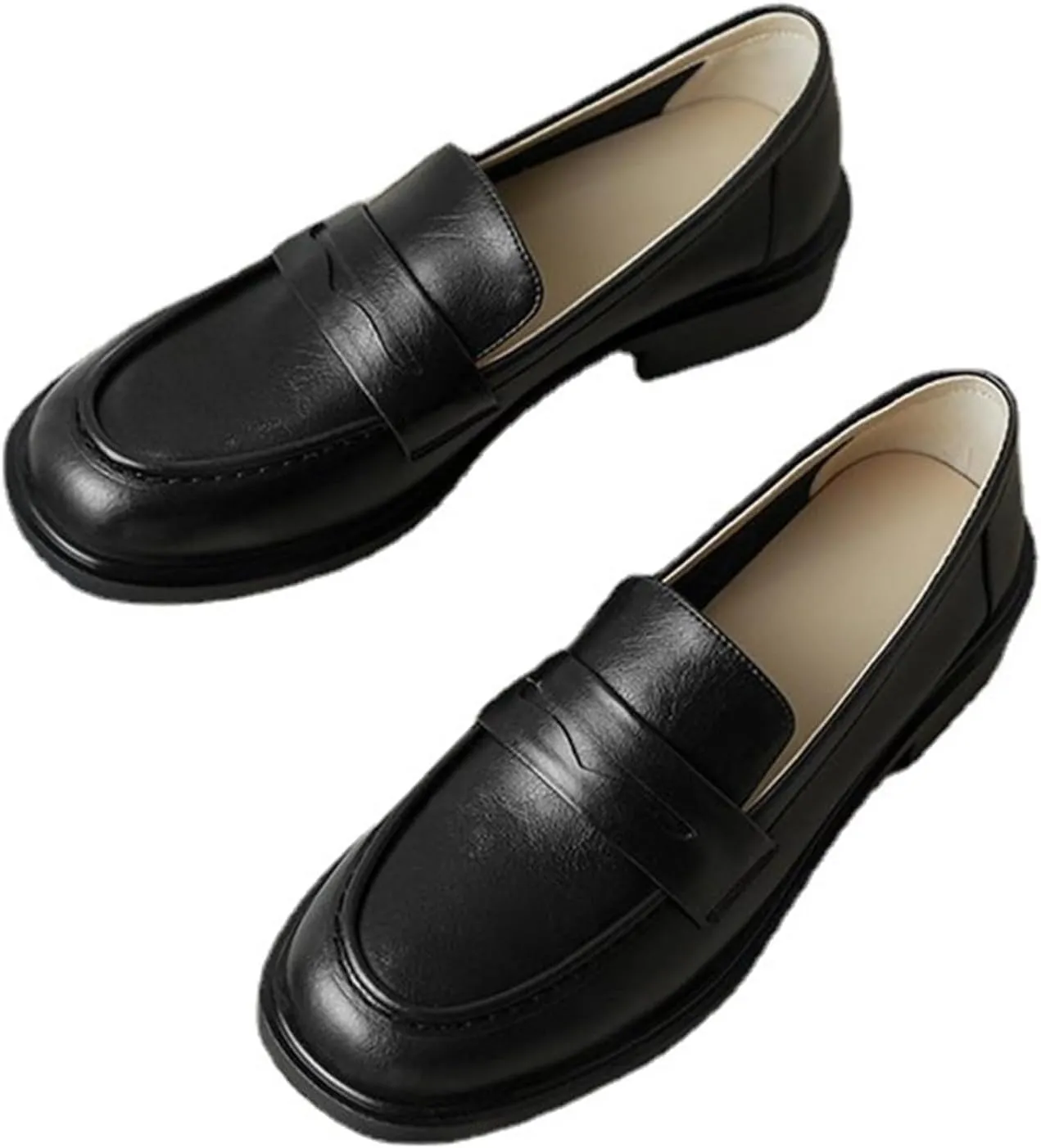 Women's Slip-On Vintage Soft Leather Loafers - Low Heel Single Shoes for Business Casual Wear