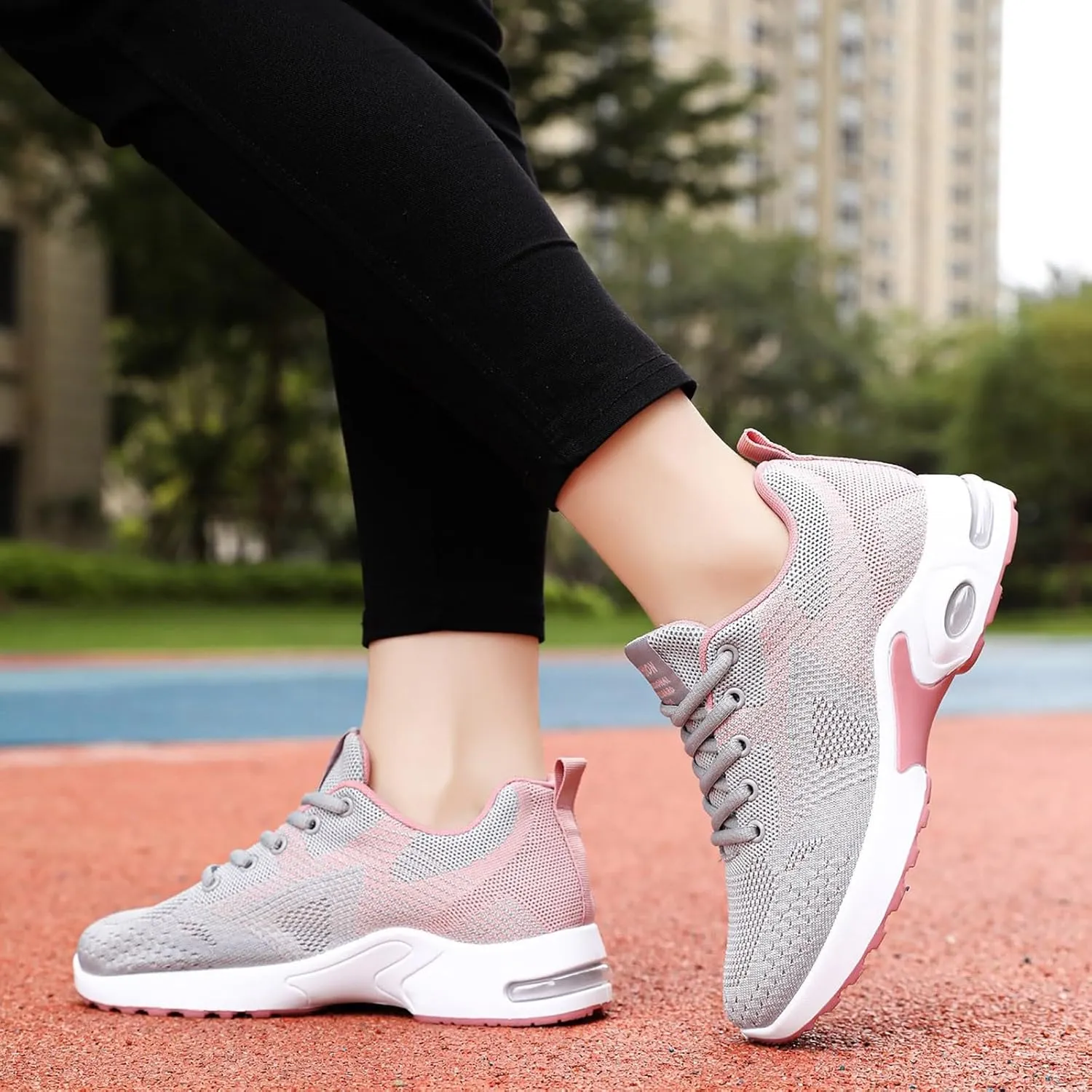 ZSpzx Running Sneakers for Women Air Cushioned Lace Up Running Tennis Sneaker Low Top Lightweight Arch Support Walking Shoes Breathable Elastic Athletic Closed Toe Shoe for Gym Travel Daily Wear