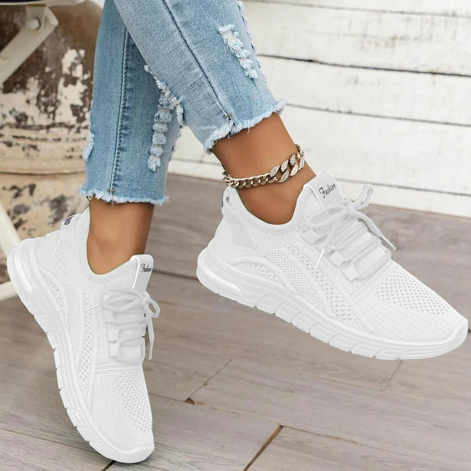 ZSpzx Women Tennis Running Shoes Walking Sneakers Lace Up Slip On Solid Color Mesh Lightweight Breathable Casual Shoes Non Slip Flat Arch Support Tennis Sneaker for Gym Travel Work
