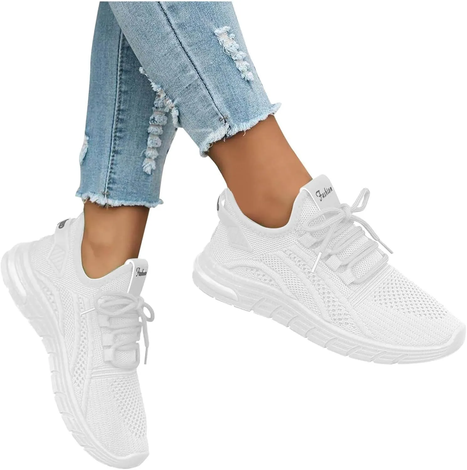 ZSpzx Women Tennis Running Shoes Walking Sneakers Lace Up Slip On Solid Color Mesh Lightweight Breathable Casual Shoes Non Slip Flat Arch Support Tennis Sneaker for Gym Travel Work