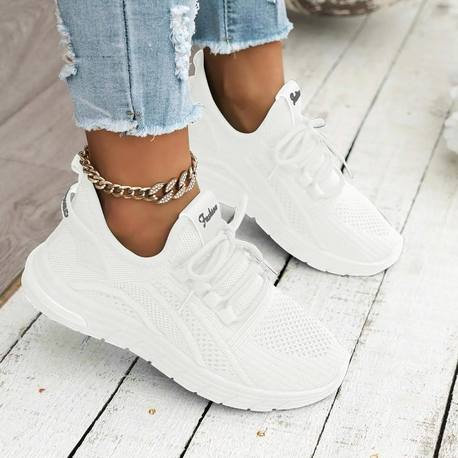 ZSpzx Women Tennis Running Shoes Walking Sneakers Lace Up Slip On Solid Color Mesh Lightweight Breathable Casual Shoes Non Slip Flat Arch Support Tennis Sneaker for Gym Travel Work